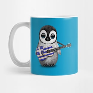 Baby Penguin Playing Greek Flag Guitar Mug